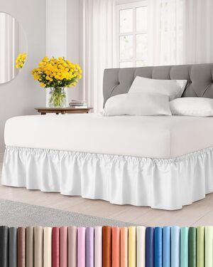 Wrap Around Dust Ruffle Bed Skirt - Antique White Queen Size Beds 15 Inch Drop